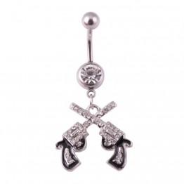14G Double Gun Crystal Dangle Belly Button Rings Silver Ombligo Navel Piercing Body Jewelry Pircing Ombligo Umbigo