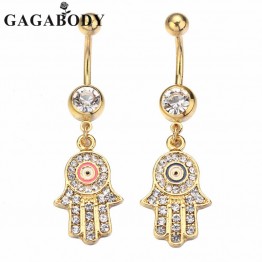  14G Gold-plated Hamsa Hand Belly Ring Dangle Button Ring Dangle Body Piercing