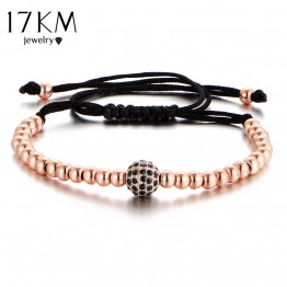 17KM New Black CZ Beads Ball Braiding Macrame Bracelet Friendship Punk Gold Color Men Jewelry Bead Love Bracelets For Women