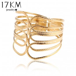 17KM New Design Gold Color Alloy Simple Hollow Out Wide Bracelet Jewelry Wide Bracelet & Bangles For Women