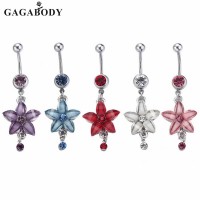  1PC Rhinestone Flower Belly Ring Dangle Piercing Colorful Body Jewelry Nombril 316L Surgical Steel  Body Jewelry