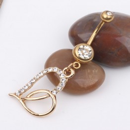1 PCS Sexy Body Jewelry 14G Steel Clear Crystal Long Heart Navel Rings Bar Belly Piercing Button