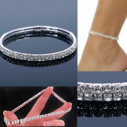 1Pcs Foot anklet Double Stretch Rhinestone Silver Gold  Anklet Foot Fashion Jewelry Foot Chain Leg Bracelet  #56919