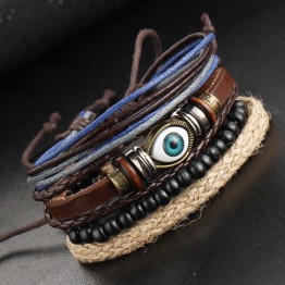 1Set Multilayer Leather Bracelet Men Jewelry Boho Rock Wood Bead Bracelets For Women Love Vintage Bracelets & Bangles Gift