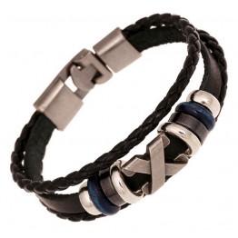 2016 Cross Charm Braided Men Bracelet Jewelry Hand Woven PU Leather Bracelets Bangles Black Wristband