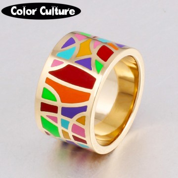 2016 Fashion Jewelry Vintage Big Stainless Steel Rings for Women Filled Colorful Design Enamel Jewelry Rings Trendy Party32695414358