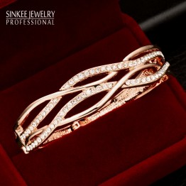 2016 Luxury Design White Cubic Zircon Hollow Women Bangle Bracelets Cuff Rose Gold Plated High Quality Sl314