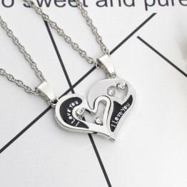2016 New Design I Love You Heart Shape Pendant Necklaces 2 Parts Broken Heart Crystal Choker Necklace For Lover Couple Jewelry 