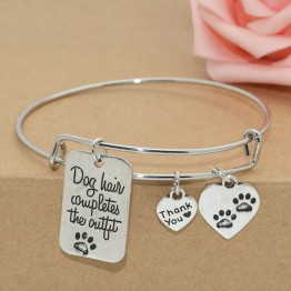 2016 New design high quality plated dog lover's bracelet bangles jewelry adjustable expandable wire dog paw charm bracelet
