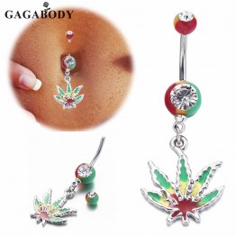 2017 Colorful Leaves Dangle Piercing Belly Ring 14G With Clear Crystal Navel Rings Belly Button Rings for Women Body Piercing