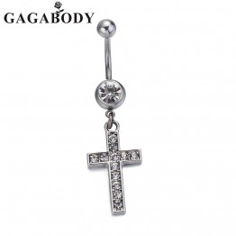 2017 High Quality Cross Medical Steel Crystal Belly Button Ring Dangle Navel Body Jewelry Piercings Tassel Free Shipping