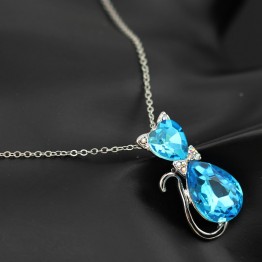 2017 NEW gift brand design girl women accesorries jewelry Austrian crystal Cat catty GP Pendant Chain Necklace 84575