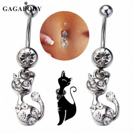 2017 New Lovely Cat Body Jewelry 1PC Dangle Belly Navel Ring 14G Body Piercing Jewelry