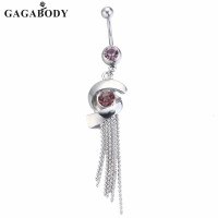  2017 New Reverse Belly Ring Dangle Clear Navel Bar Gold Dangle Body Jewelry Piercing HOT SELLING