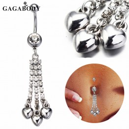 2017 New Three Chain Crystal Heart Dangle Navel Ring  Belly Button Ring Body Piercing Jewelry 1PC Belly Rings