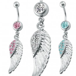 Belly Navel Ring 316L Stainless Steel Navel Bar Angel Wing Crystal  Navel Ring Percing Nombril Belly Piercing Belly Rings