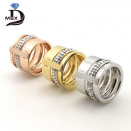Gold Plated Zircon Crystal Titanium Stainless Steel Rings for Women Men Wedding Jewelry Three Layers Beauty anillos Female