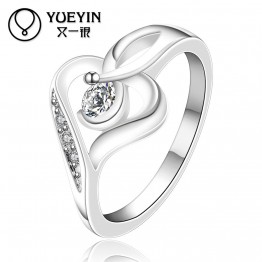 New Design silver rings for women heart shape wedding ring inlaid stone fashion jewelry Inlaid Crystal Bridal Zircon rings R153