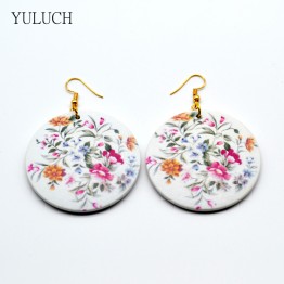  Pair  new design good african wood print flower earrings Latest new arrival  Round new design quality 
