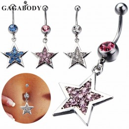 Pretty Belly Piercing Crystal Star Dangle Piercing Navel Ring Belly Bar Body Piercing 1pc  Belly Jewelry 1.6mm