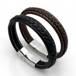 Top Quality Genuine Leather Bracelet Men Stainless Steel Leather Braid Bracelet With Magnetic Buckle Clasp pulseiras masculina