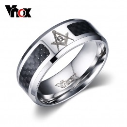 Vnox Black Men Ring Stainless Steel Masonic Jewelry Wholesale Punk Wedding Ring